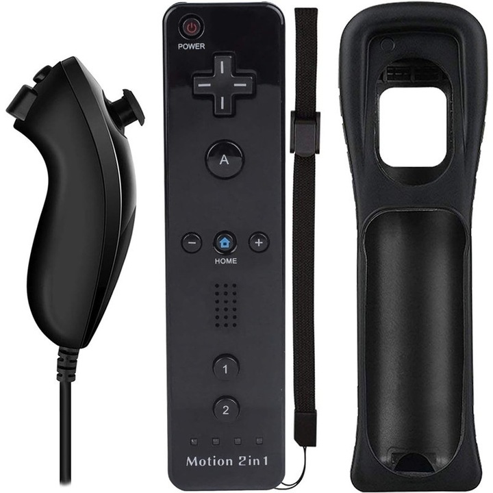 Távirányító Motion Plus-szal és Nunchuck-kal, kompatibilis a Nintendo Wii/Wii U-val, fekete, KINGTRONG®