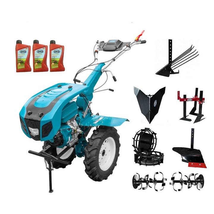 Motocultor Profesional Dakard Hs 1100D New, Motor 18 Cp, Capota cu Far, Freze Ajustabile 80-120Cm, Roti Metalice, Plug Arat, Rarita Fixa, Prasitoare, Plug Cartofi, 3L Ulei