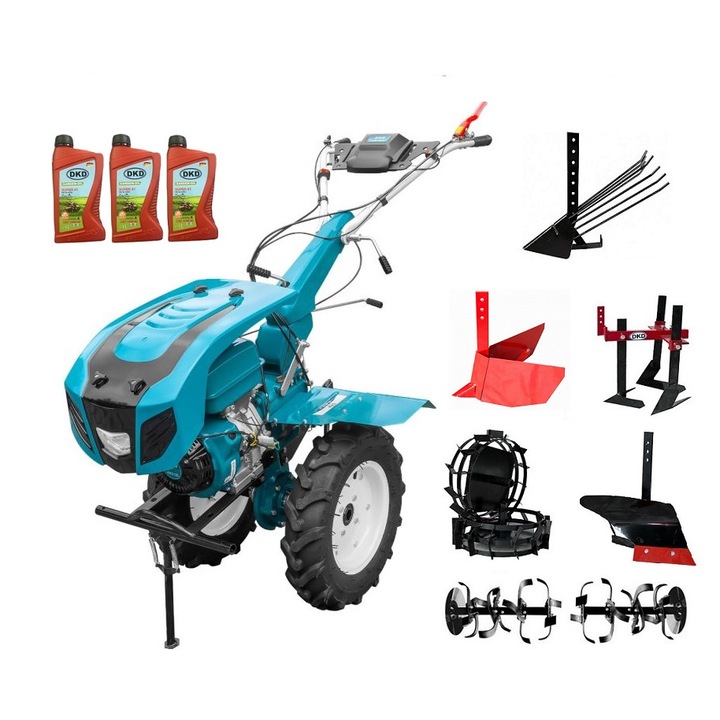 Motocultor Profesional Dakard Hs 1100D New, Motor 18 Cp, Capota cu Far, Freze Ajustabile 80-120Cm, Roti Metalice, Plug Arat, Rarita Reglabila, Prasitoare, Plug Cartofi, 3L Ulei