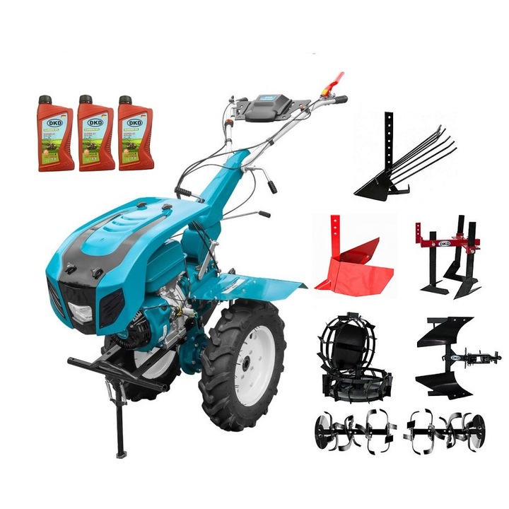 Motocultor Profesional Dakard Hs 1100D New, Motor 18 Cp, Capota cu Far, Freze Ajustabile 80-120Cm, Roti Metalice, Plug Reversibil, Rarita Reglabila, Prasitoare, Plug Cartofi, 3L Ulei