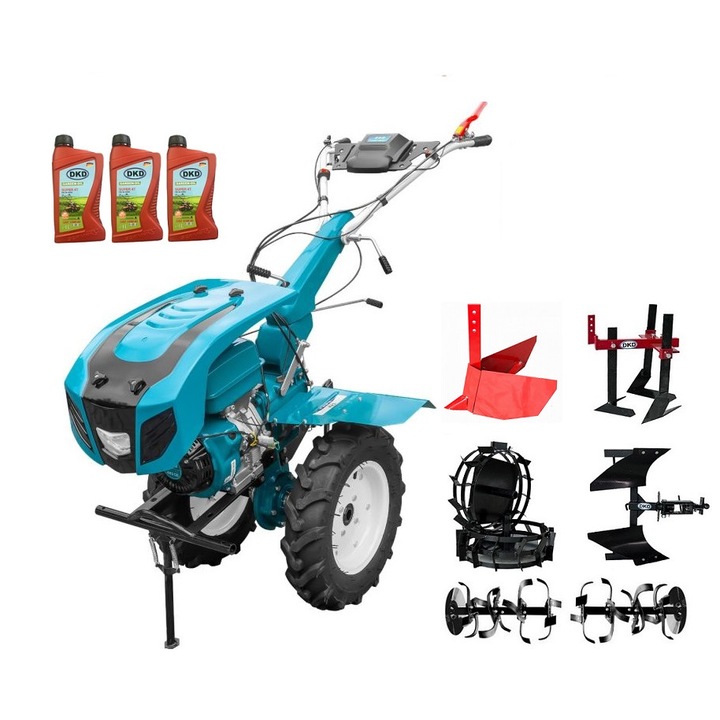 Motocultor Profesional Dakard Hs 1100D New, Motor 18 Cp, Capota cu Far, Freze Ajustabile 80-120Cm, Roti Metalice, Plug Reversibil, Rarita Reglabila, Prasitoare, 3L Ulei
