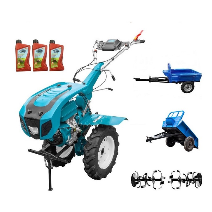 Motocultor Profesional Dakard Hs 1100D New, Motor 18 Cp, Capota cu Far, Freze Ajustabile 80-120Cm, Remorca Dkd Ly 500, 3L Ulei