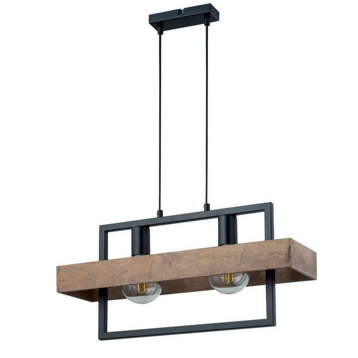 Lampa suspendata ROBIN II, neagra cu lemn, 55 cm