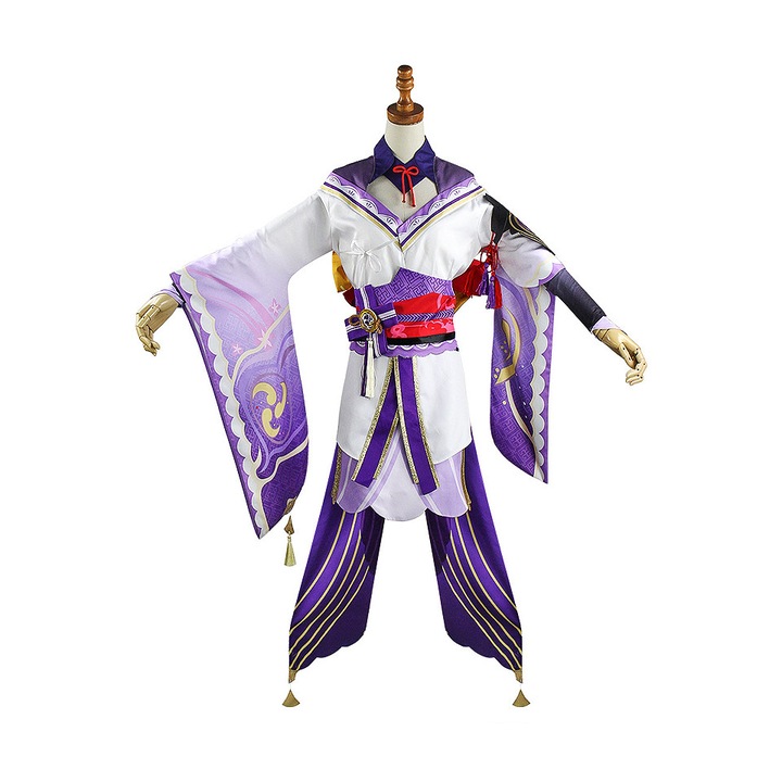 Costum asiatic traditional, set cu accesorii, alb si mov, one size