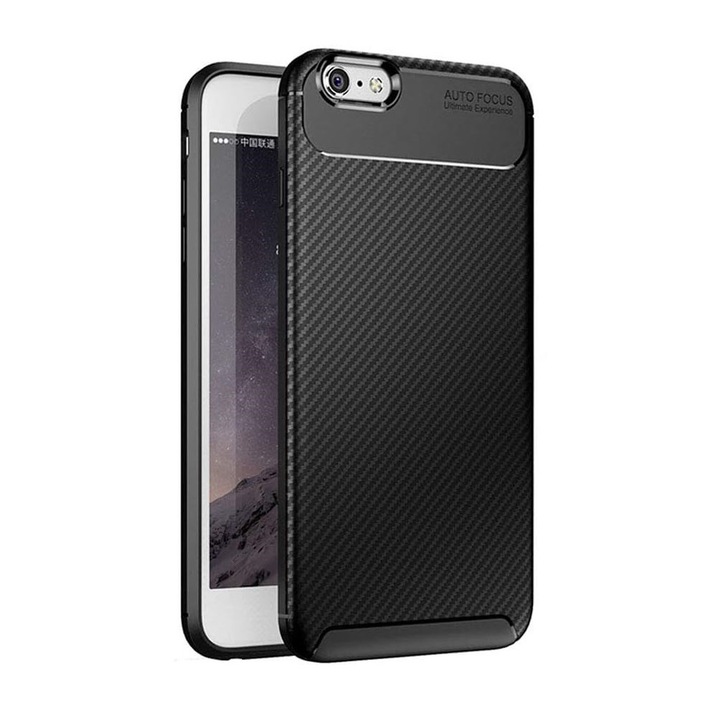 Ütésálló tok kompatibilis iPhone 7 / iPhone 8 telefonnal, Carbon stílusú, vékony szilikon, fekete, Carbon megjelenés, ISAG®