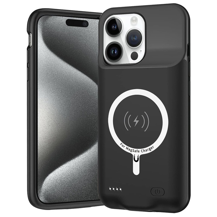 Power Pro MagSafe Battery Case, съвместим с iPhone 15 Pro, 7000 mAh, дисплей за ниво на батерията, литиево-полимерен, черен