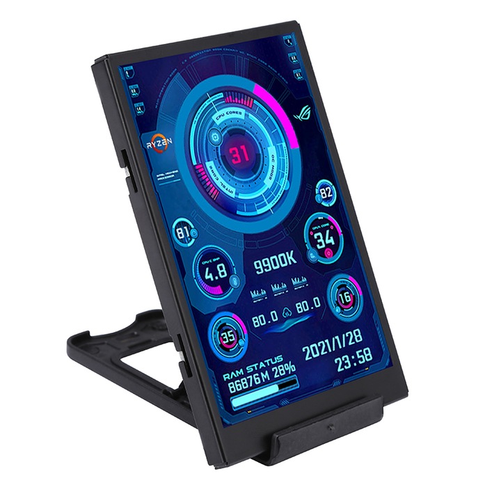 Мини дисплей Gaming PC IPS 3,5 инча, GPU за наблюдение на температурата и производителността, CPU, SSD, мрежа, USB-C