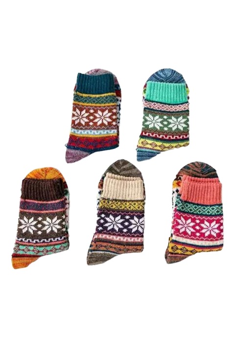 Sosete dama, set 5 perechi, model nordic, tematica I love snow, marime 38 – 42, multicolore, EFAYN