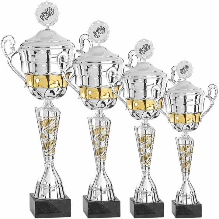 Set 4 Cupe Table cu Capac, Metal, Plastic, Marmura 59, 53, 49, 43 cm