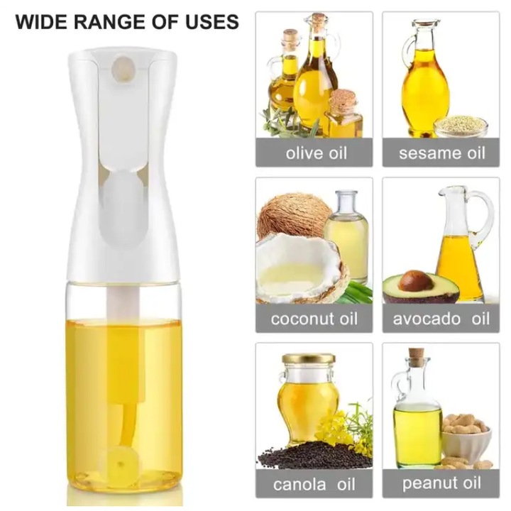 Sticla cu Pulverizator Pentru Ulei, Otet sau Alte Lichide, 300 ML, Alba, Material Sticla si PVC, Reincarcabila