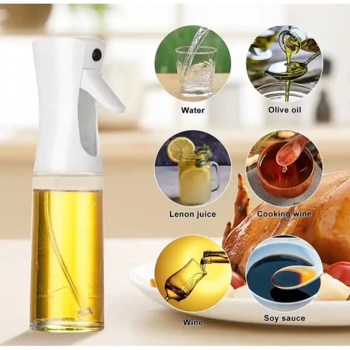 Sticla cu Pulverizator Pentru Ulei, Otet sau Alte Lichide, 300 ML, Alba, Material Sticla si PVC, Reincarcabila