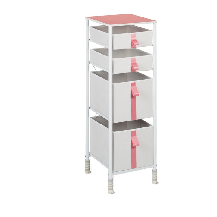 Comoda pentru copii, Relaxdays, 4 sertare, dimensiuni 109.5 x 36 x 40.5 cm, alb/roz