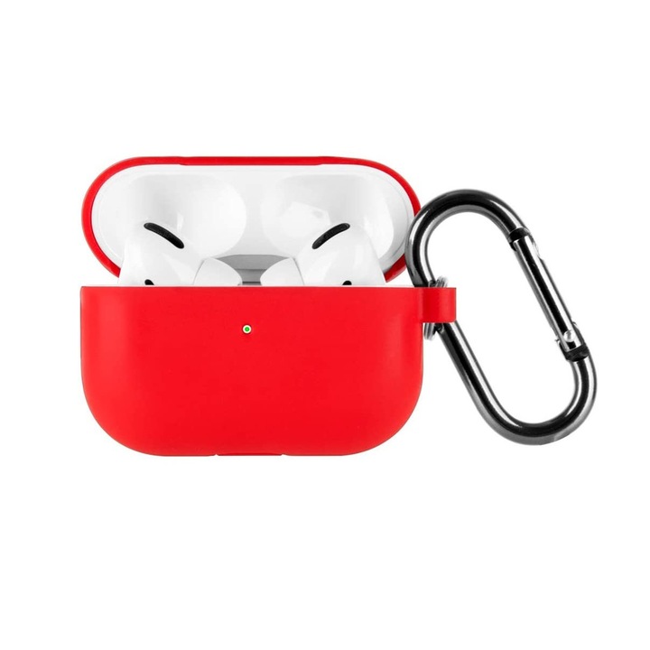 Apple AirPods Pro 2-vel kompatibilis fejhallgató doboz fedele, szilikonból, tartógyűrű, piros, ISAG®