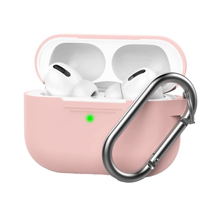 Apple AirPods Pro 2-vel kompatibilis fejhallgató doboz fedele, szilikonból, tartógyűrű, halvány rózsaszín, ISAG®