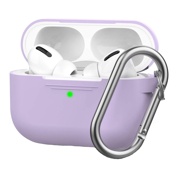 Apple Airpods Pro-val kompatibilis fejhallgató doboz fedele, szilikonból, tartógyűrű, lila, ISAG®