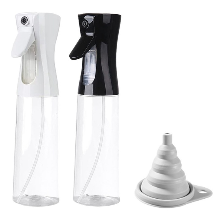 2 db permetező készlet, Axroad Mall, Űrtartalom 300 ml, Fröccsenésálló, 360 fokos spray, Újratölthető, Ergonomikus kialakítás, Tölcsérrel, Olajhoz, ecethez vagy egyéb folyadékokhoz, PET, 58 * 247 * 58 mm, Fekete/ fehér