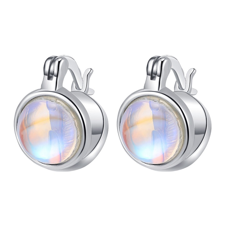 Cercei pentru femei, S925 Argint, Piatra Luminii Lunii, Aur Alb, 1.2cm