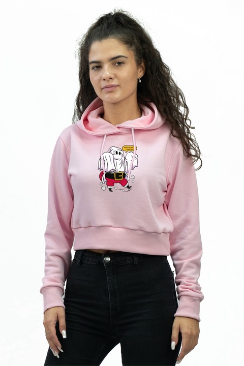 Суичър с качулка, За жени, Персонализиран с изображение на Дядо Коледа, Памук, Розов, 2XL