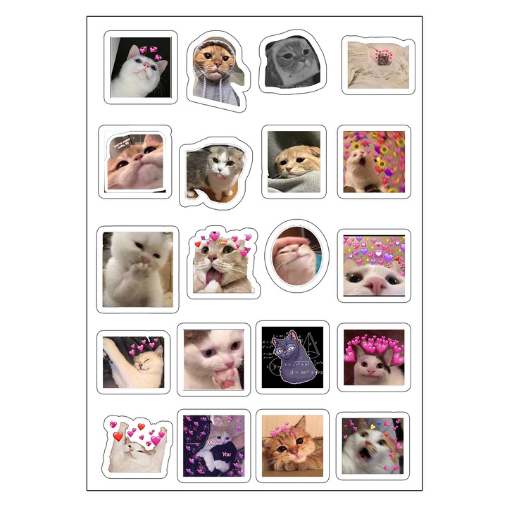 Set 1, 20 Stickere cu pisici, 4 - 5cm, Waterproof, laminate, grosime 0, 1mm