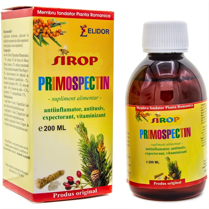 Sirop PrimoSpectin, cu catina, macese, jneapan, hrean si propolis, 200ml, Laboratoarele Elidor Pontica
