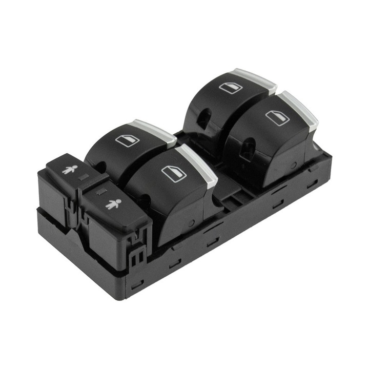 Ablakemelő kapcsoló, NTY, AUDI Q7 2006+ modellhez, 10 érintkezős, fekete, ezüst részletekkel, 4F0959851J