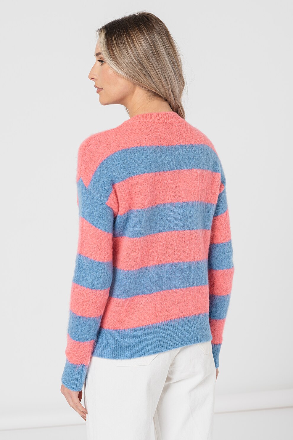 Color Roz Prafuit United Colors of Benetton, Pulover din amestec de lana cu maneci cazute ...
