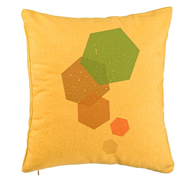 Perna Personalizata, Model Forme Geometrice 2, Multicolor, 40x40 cm, Galben, Husa Detasabila, Burduf