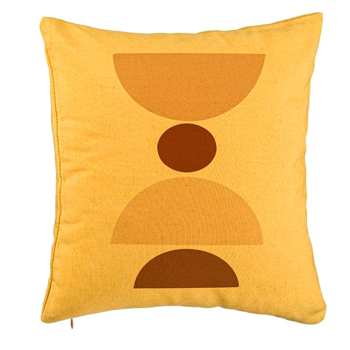 Perna Decorativa, Model cu Model Abstract Creativ 4, 40x40 cm, Galben, Husa Detasabila, Burduf