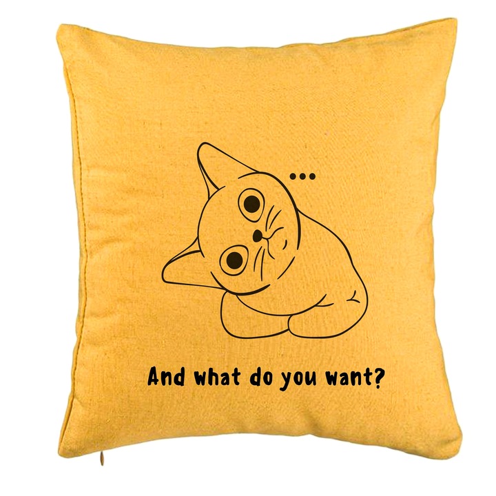 Perna Personalizata, Model And what do you want?, 40x40 cm, Galben, Husa Detasabila, Burduf