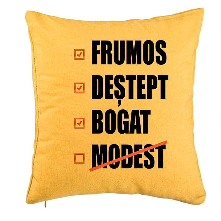 Perna Decorativa, Model Frumos Destept Bogad Modest, 40x40 cm, Galben, Husa Detasabila, Burduf