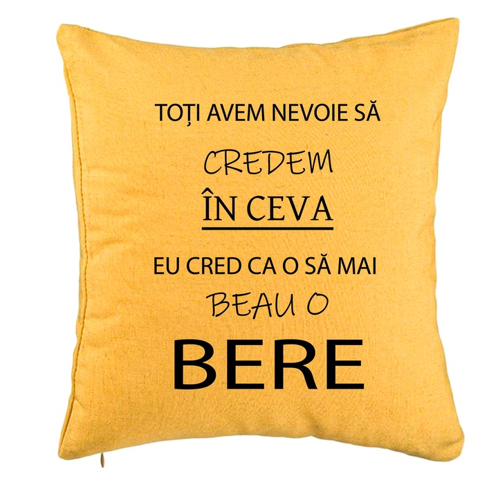 Perna Decorativa, Model Beau o Bere, 40x40 cm, Galben, Husa Detasabila, Burduf