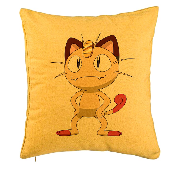 Dekoratív párna, Pokemon Cat Modell, 40x40 cm, Sárga, Levehető huzat, Fújtató