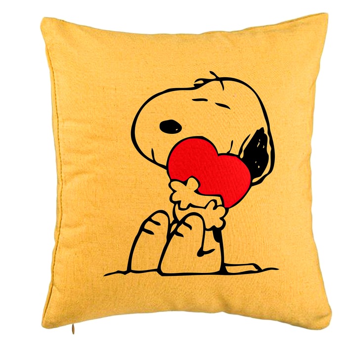 Perna Decorativa, Model Doggo Love, 40x40 cm, Galben, Husa Detasabila, Burduf