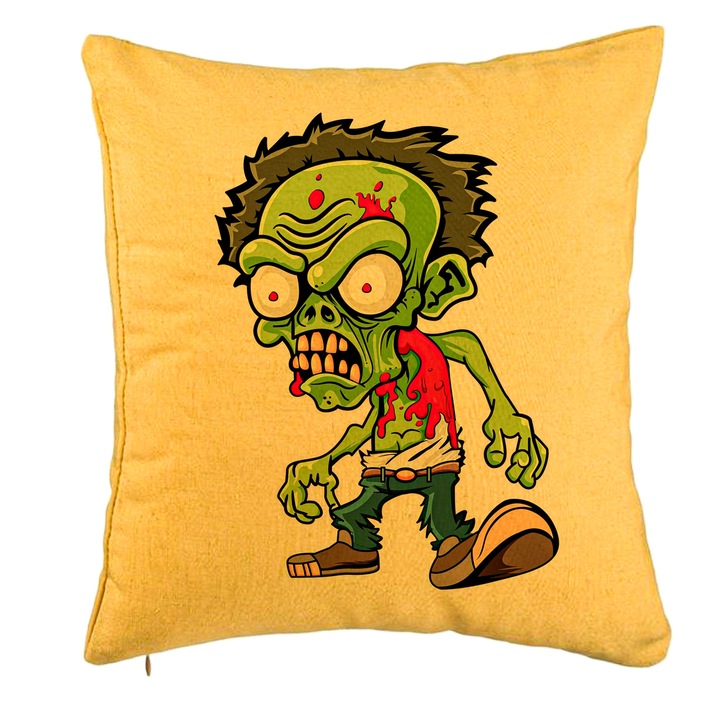 Perna Decorativa, Model Zombie, 40x40 cm, Galben, Husa Detasabila, Burduf