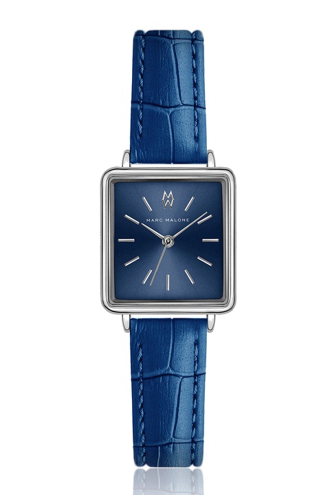 Marc Malone, Часовник с кожена каишка, Сребрист, Тъмносин