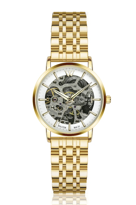 Walter Bach, Автоматичен часовник с верижка от неръждаема стомана, Златист