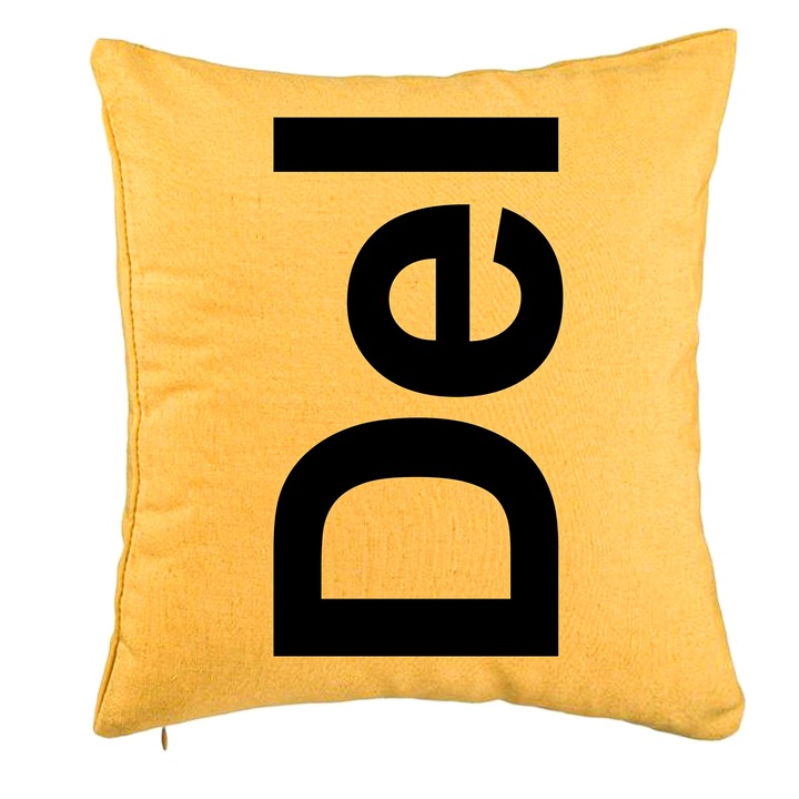 Perna Personalizata, Model Del, 40x40 cm, Galben, Husa Detasabila, Burduf