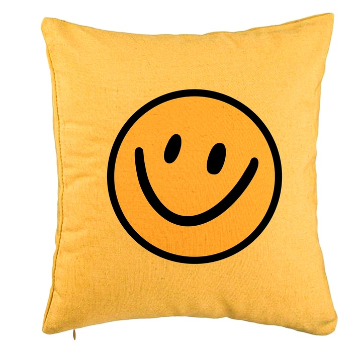 Dekoratív párna, Model Smiley Face 2, 40x40 cm, Sárga, Levehető huzat, Fújtató