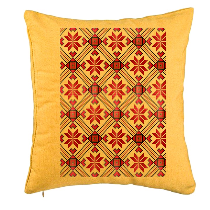 Perna Decorativa, Model cu Motive Romanesti 2, 40x40 cm, Galben, Husa Detasabila, Burduf