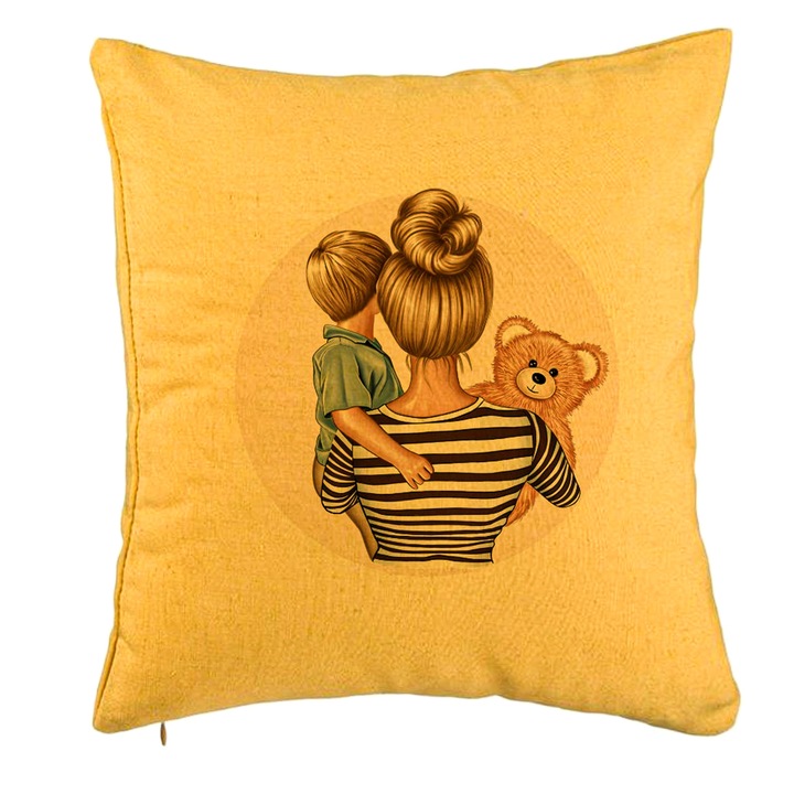 Perna Decorativa, Model Mommy's Boy, 40x40 cm, Galben, Husa Detasabila, Burduf