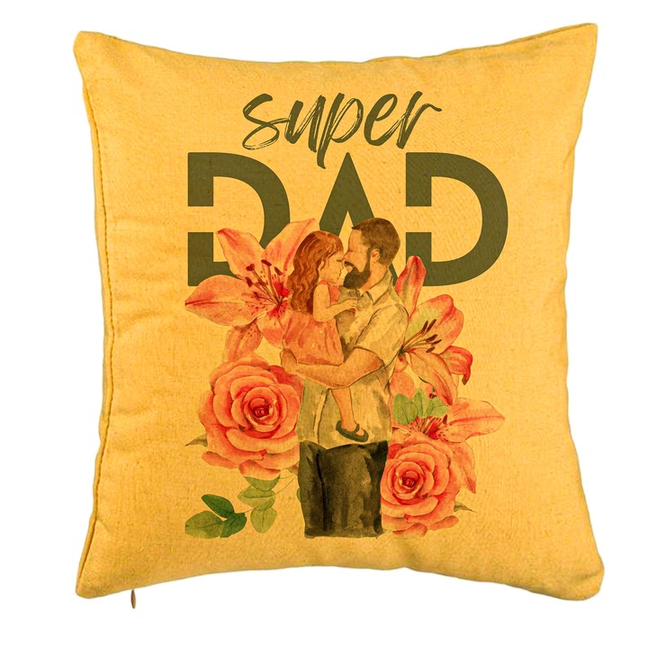 Perna Decorativa, Model Super DAD Fetite, 40x40 cm, Galben, Husa Detasabila, Burduf