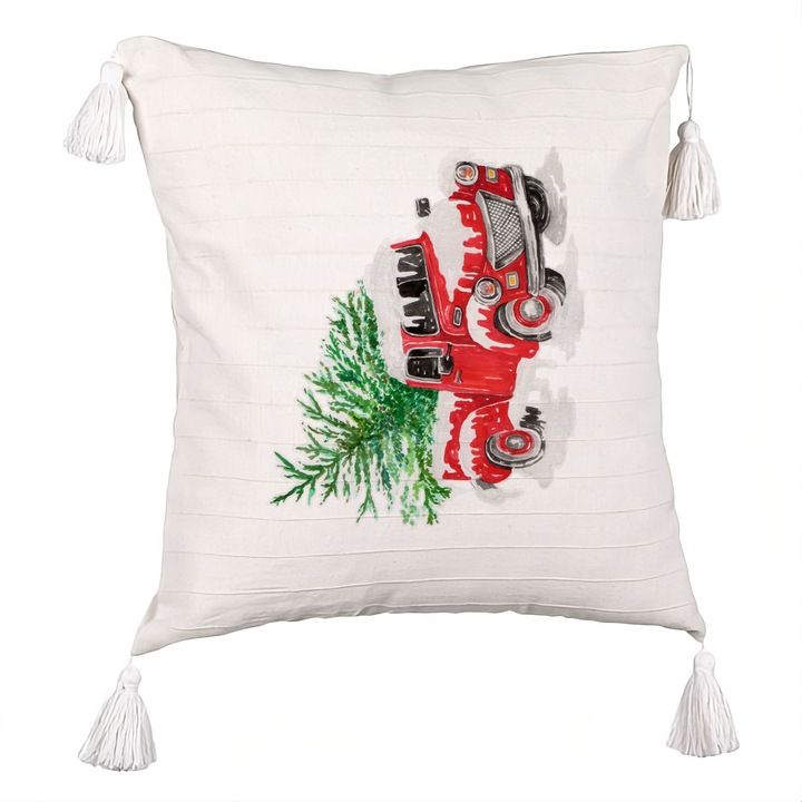 Karácsonyi témájú rojt díszpárna, 1, 40x40 cm, ekrü, cipzárral