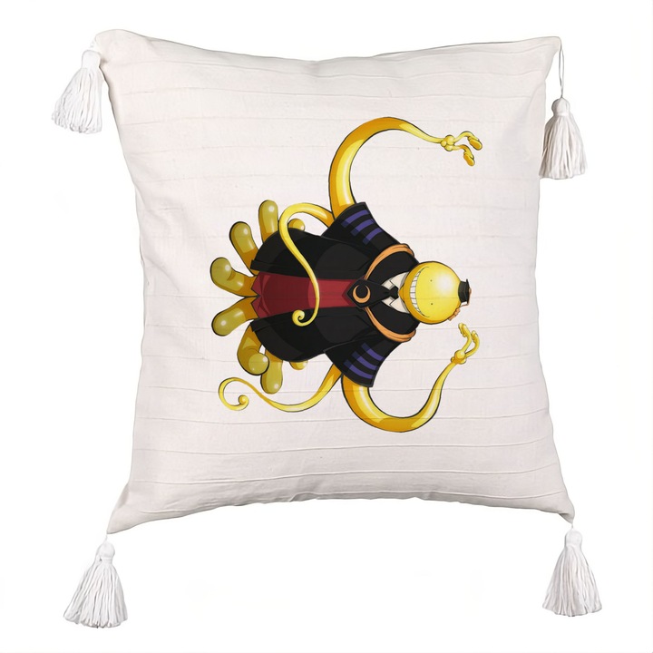 Perna Personalizata cu Franjuri cu Asassination Classroom Professor, 40x40 cm, Cu fermoar