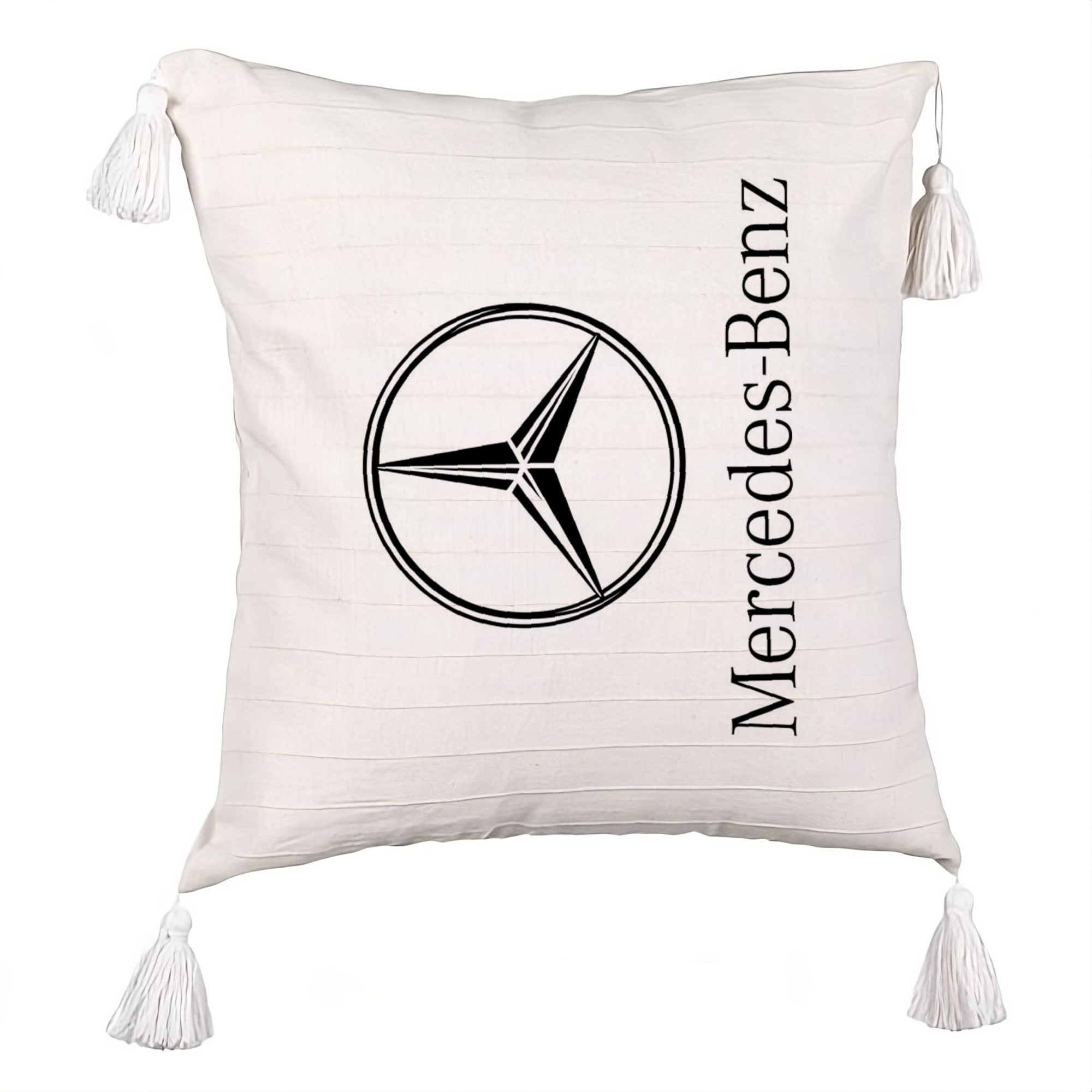 Персонализирана възглавница с ресни, модел Mercedes, 40x40 см, екрю, с ...