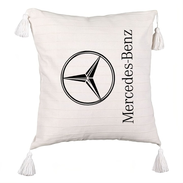 Dekoratív rojtos párna, Mercedes Modell, 40x40 cm, Ecru, Cipzárral