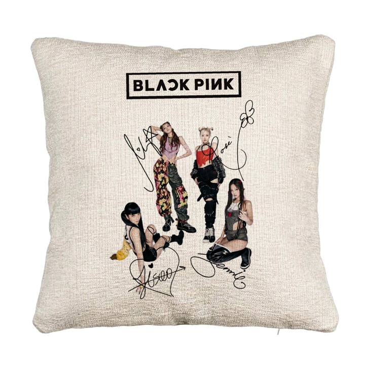 BlackPink kanapé dekoratív párna aláírásokkal, 1-es modell, 40x40 cm, cipzárral