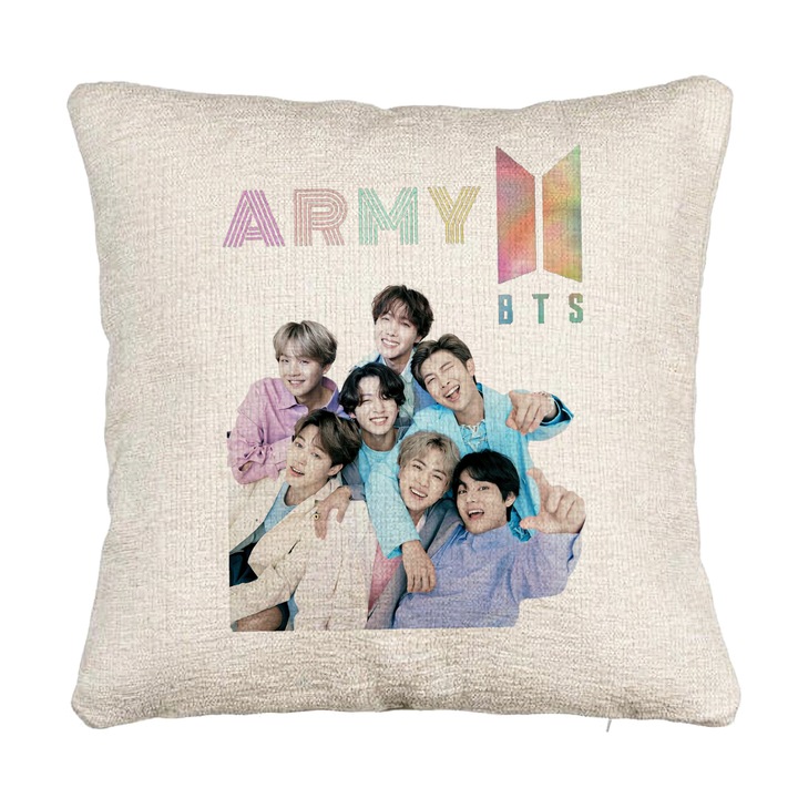 BTS Army kanapé dekoratív párna aláírásokkal 2, 40x40 cm, cipzárral