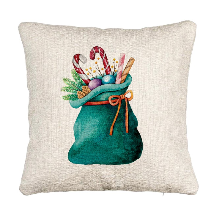 Perna Personalizata Canapea Sacul lui Mos Craciun cu cadouri, 40x40 cm, Cu fermoar