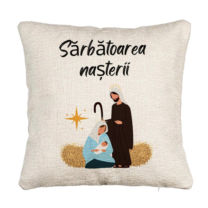 Kanapé dekoratív párna karácsonyi témával, Születésnap 1, 40x40 cm, Cipzárral