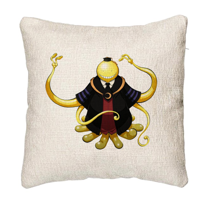 Perna Personalizata Canapea cu Asassination Classroom Professor, 40x40 cm, Cu fermoar